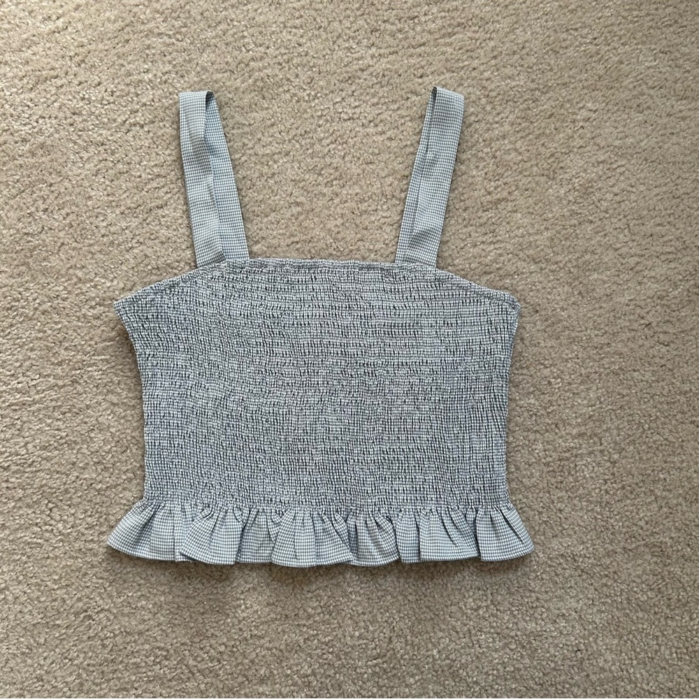 NWT Pants Store Shirred Smocked Crop Top Womens Large Summer Gingham